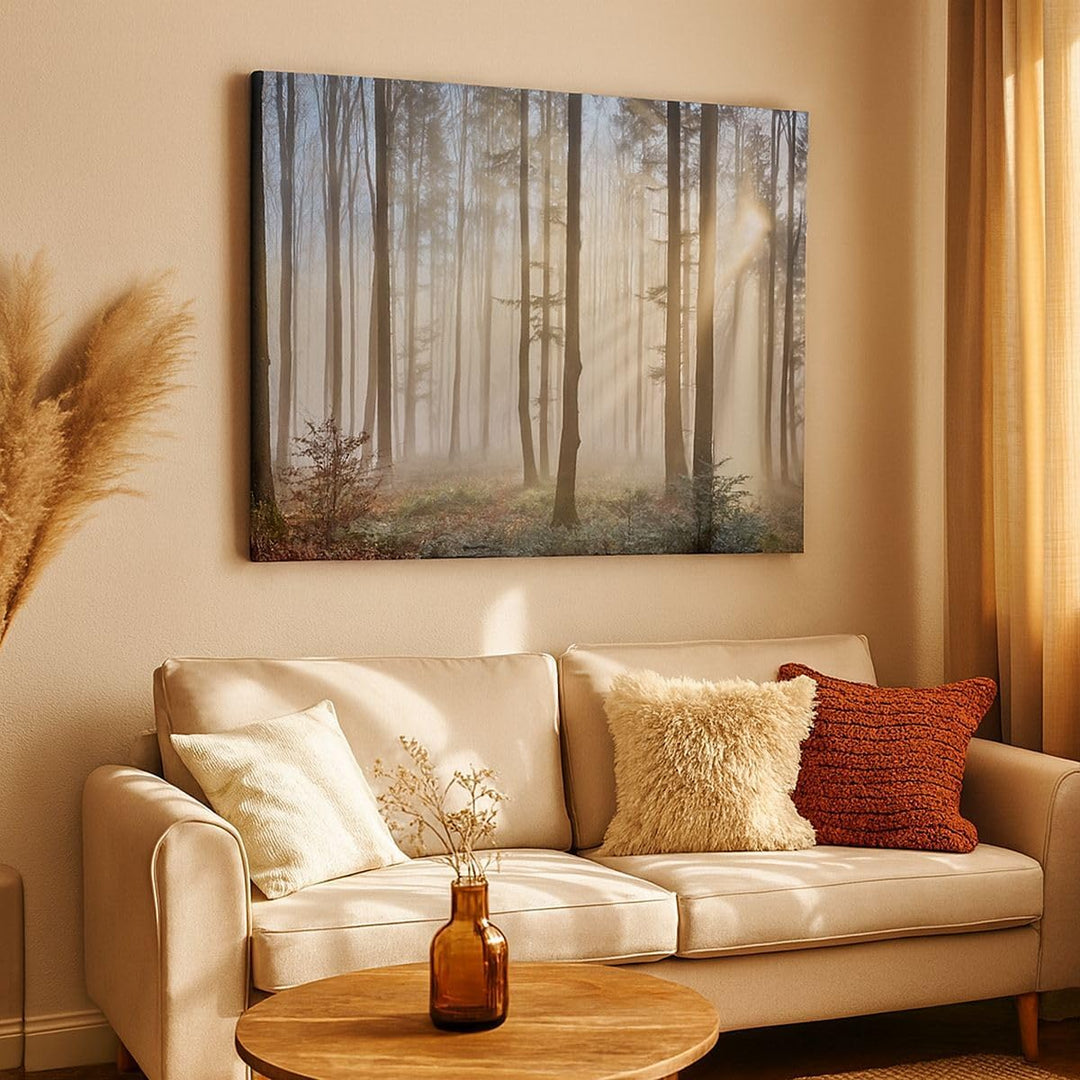 Bilder auf Leinwand Wald Baum Natur Leinwandbild mit Rahmen 70x50cm Wandbilder Dekoration Wohnzimmer
