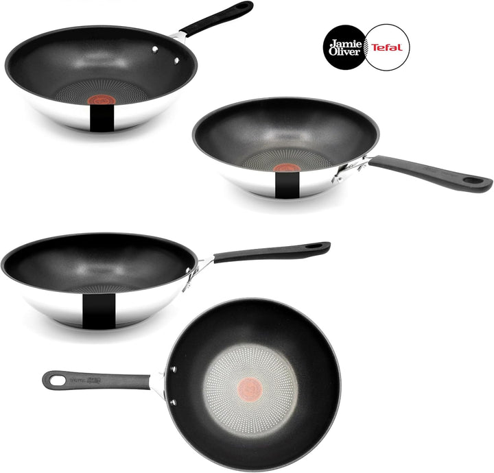 Tefal Jamie Oliver Wok 28 cm Induktion, Wokpfanne Edelstahl gross, Antihaft Beschichtet, Hoher Rand,