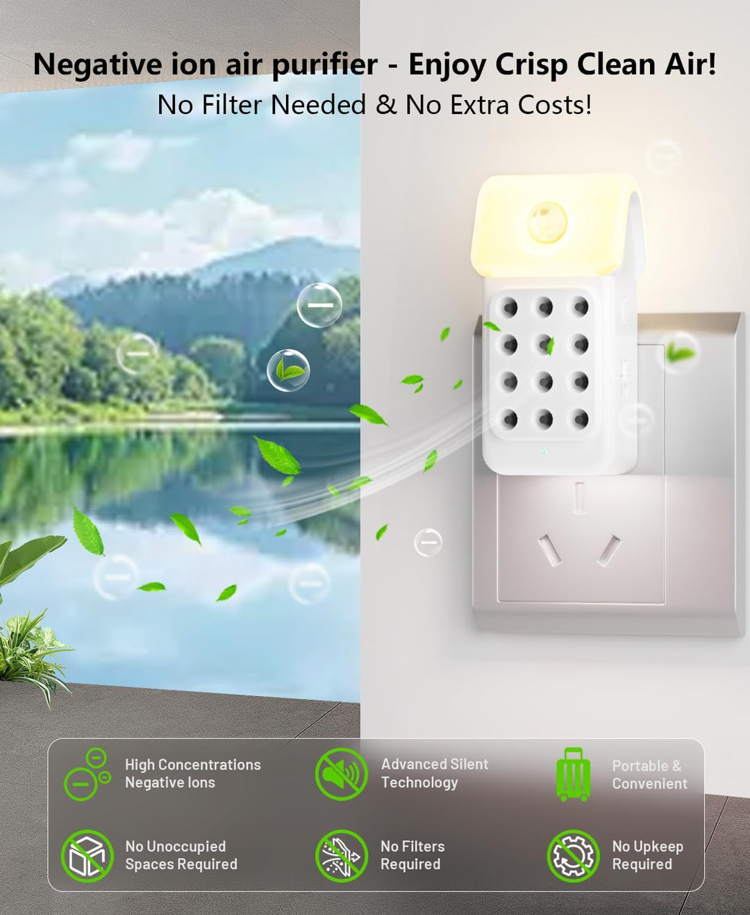 Luftreiniger /3Pcs, Dayear Plug in Negativ Ionen Luftreiniger, Air Purifier mit Die bewegungsmelder,