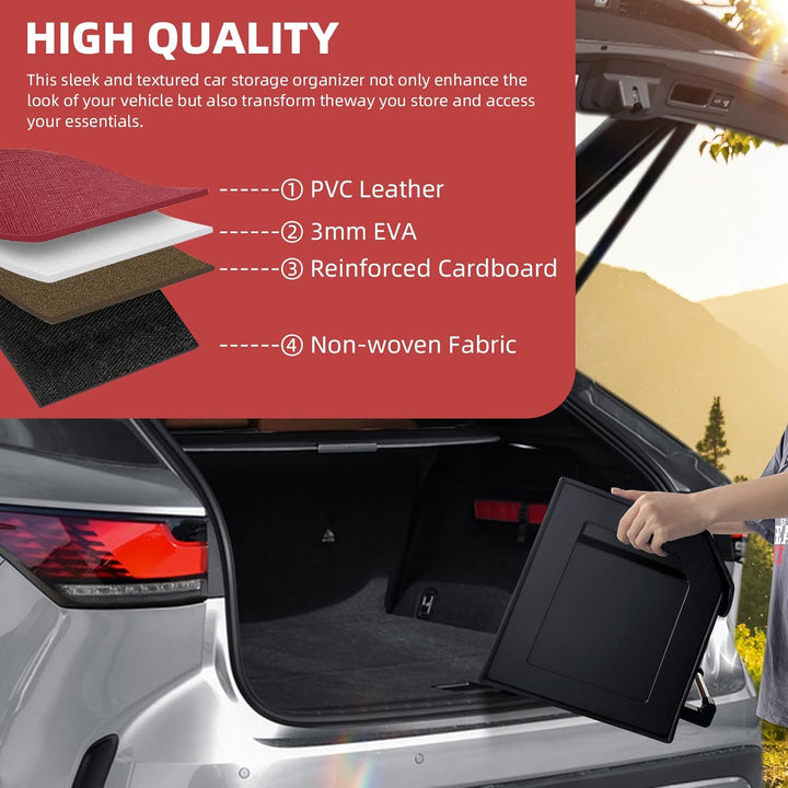 60L Premium Leder Auto Kofferraum Organizer mit Deckel - Stabile Griffe, Multifunktionellem Aufbewah