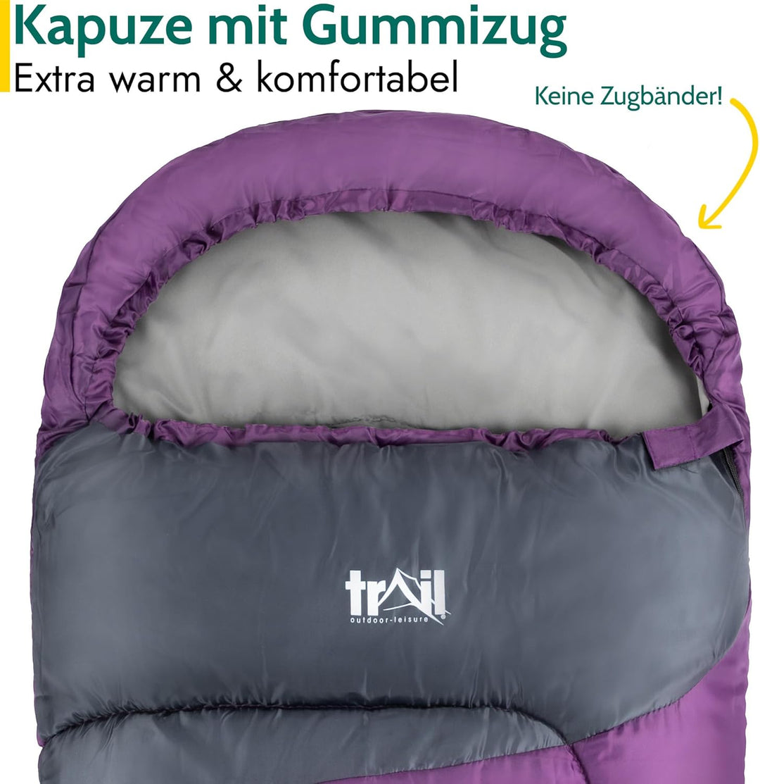 Trail Schlafsack Kinder Mumienschlafsack als Schlafsack 3 Jahreszeiten für Camping – 300gsm – für Ju