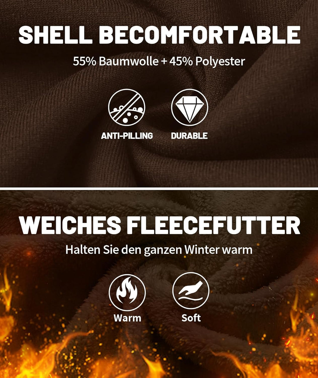JACKETOWN Herren Sweatshirt Gefüttert Hoodie Reissverschluss Sweatjacke Warm Fleece Winterjacke Tedd
