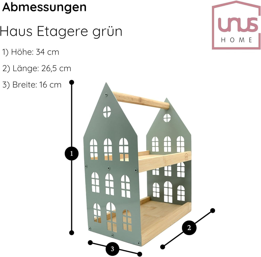 UNUS Haus-Etagere mit 2 Etagen und Griff, Holz-Etagere Serviertablett Holztablett Bambusholz Metall