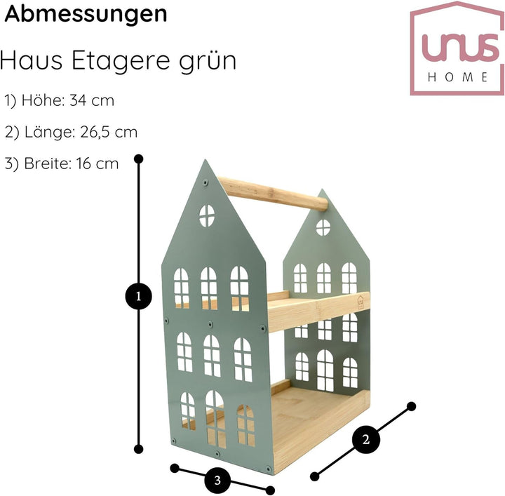 UNUS Haus-Etagere mit 2 Etagen und Griff, Holz-Etagere Serviertablett Holztablett Bambusholz Metall