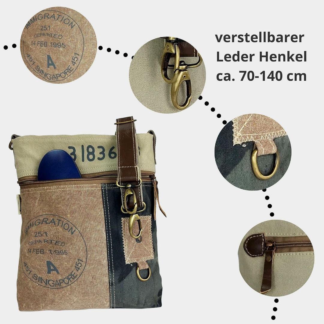 Sunsa Damen Umhängetasche. Crossover Bag mit Viele Fächern. Vintage- Retro Stil Schultertasche. Cros