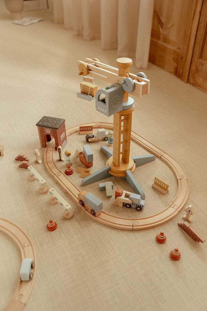 Little Dutch 2542 Holz Kran Set mit Schienen - gelb
