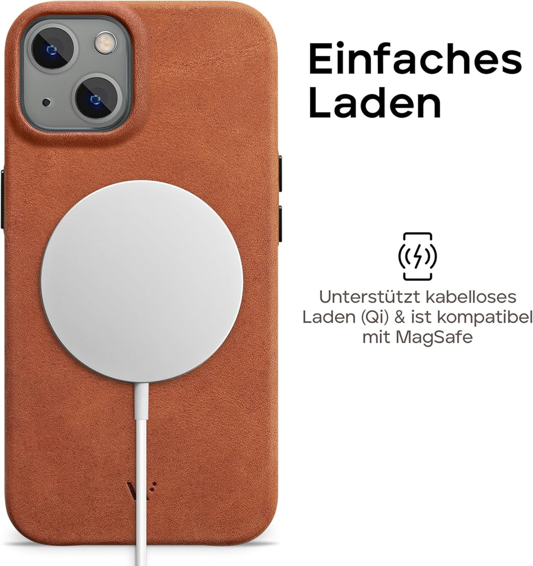 WIIUKA Hülle für iPhone 14, Leder aus Deutschland, Lederhülle extra Dünn, Premium Handyhülle, Case,