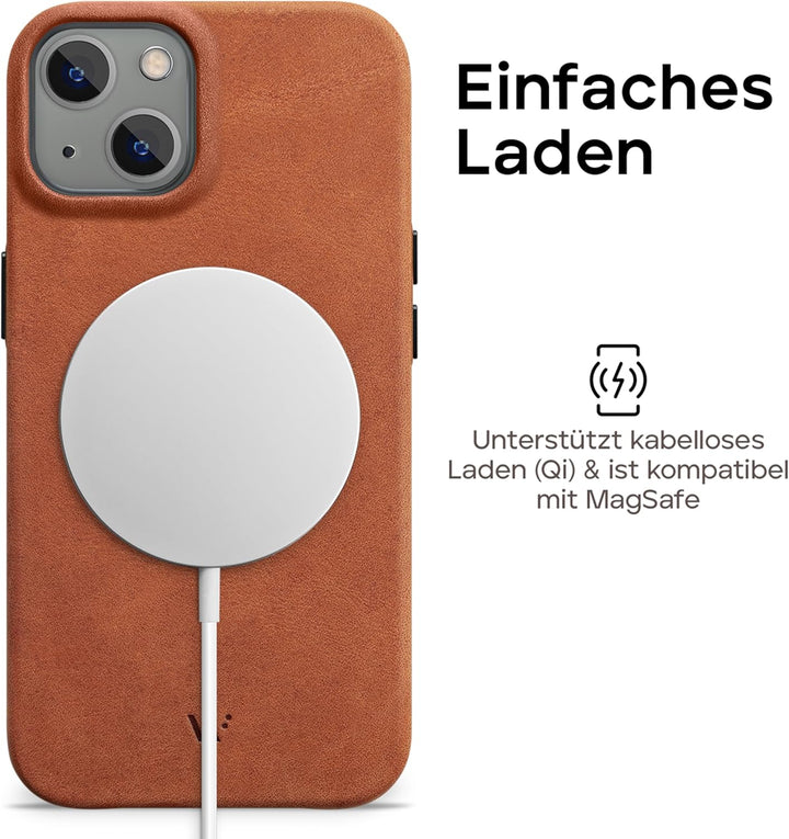 WIIUKA Hülle für iPhone 14, Leder aus Deutschland, Lederhülle extra Dünn, Premium Handyhülle, Case,