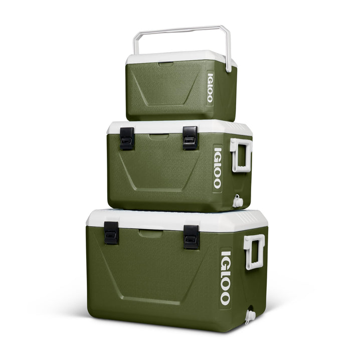 IGLOO Stapelbare Passiv‑Kühlboxen Set 55L + 27L + 11L – Platzsparende Camping‑Kühlboxen, robust & le