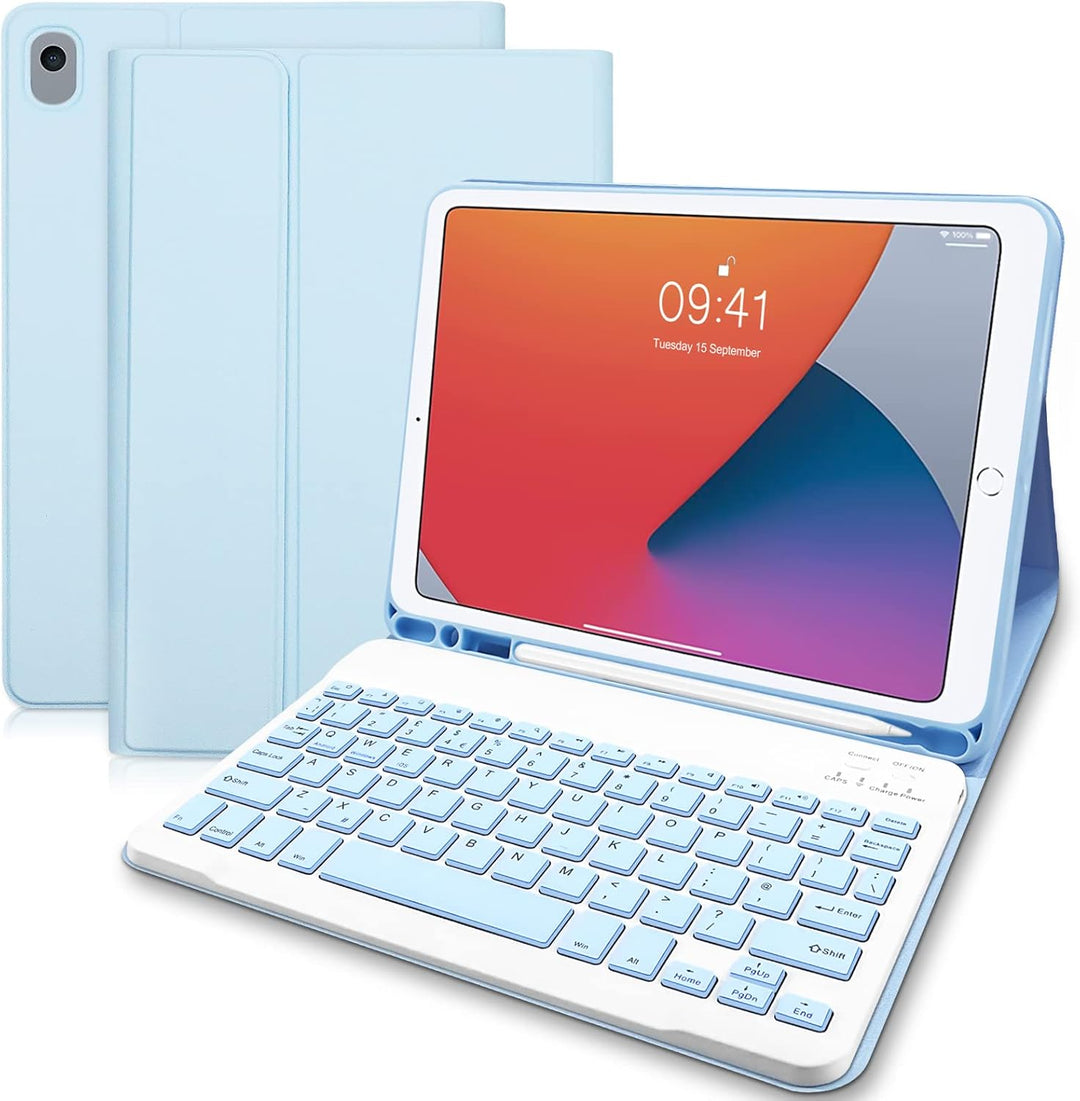Lielax Tastaturhülle für iPad 10.2 Zoll 2021, Schutzhülle mit Stifthalter und Abnehmbarer kabelloser