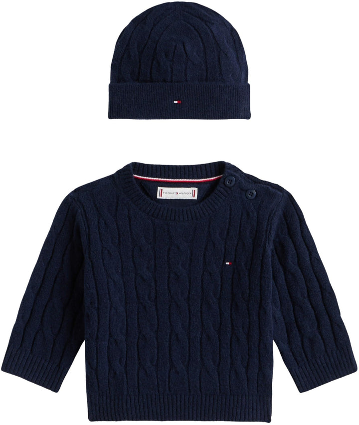 Tommy Hilfiger Unisex Baby Cable Crew with Beanie Kn0kn02158 Other Apparel Sets (2er Pack) 24 Monate