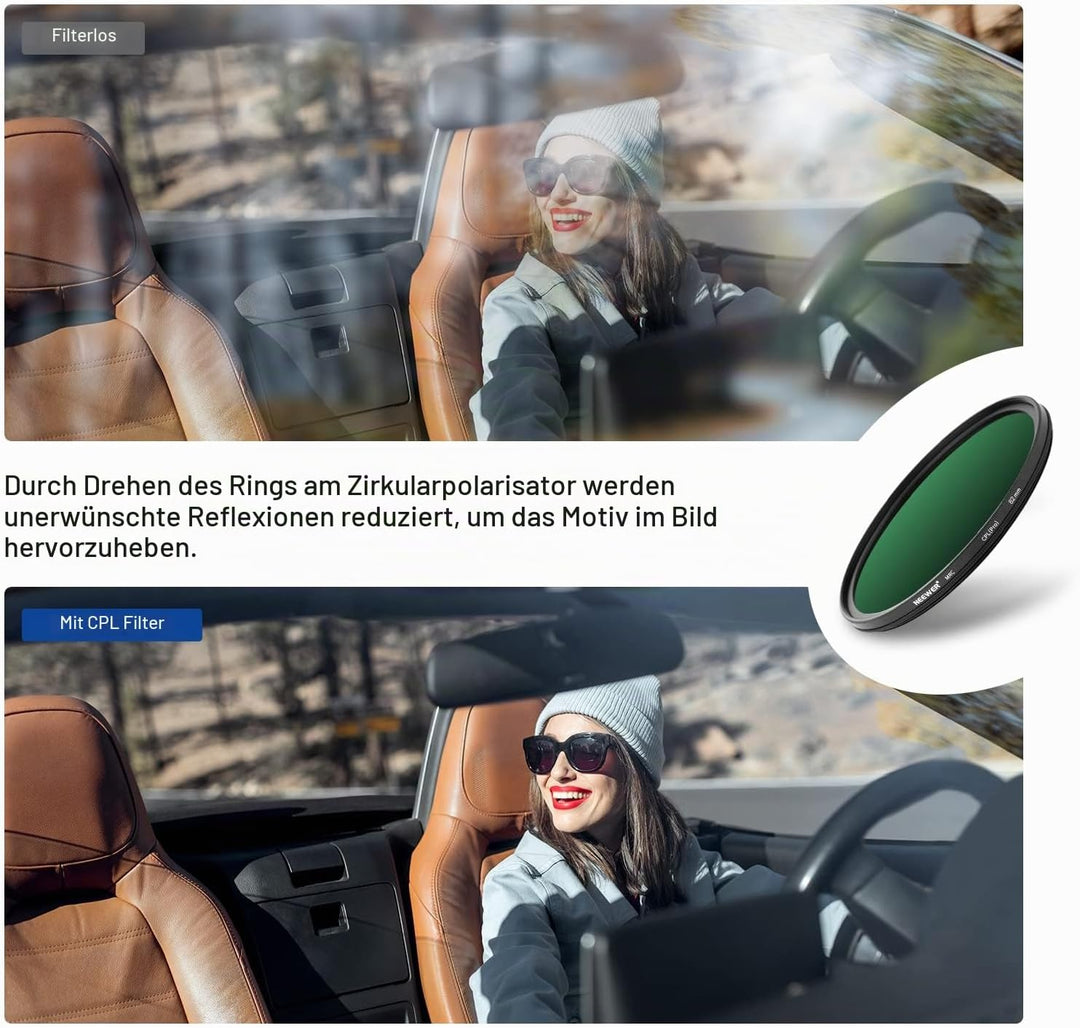 NEEWER 82mm Polarisationsfilter(Polfilter),CPL Filter mit 30 lagiger Mehrschicht Polarisationsfolie,
