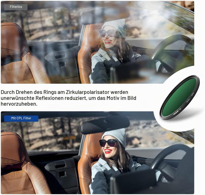 NEEWER 82mm Polarisationsfilter(Polfilter),CPL Filter mit 30 lagiger Mehrschicht Polarisationsfolie,