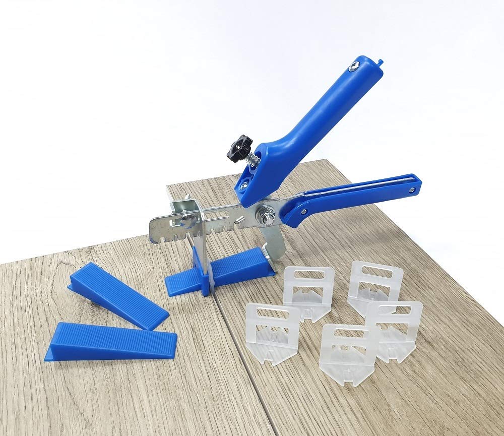 Fliesen Nivelliersystem Blau Fliesenstärke 12-21 mm Basis+-Set 1,5 mm 400 Laschen 100 Keile + Zange