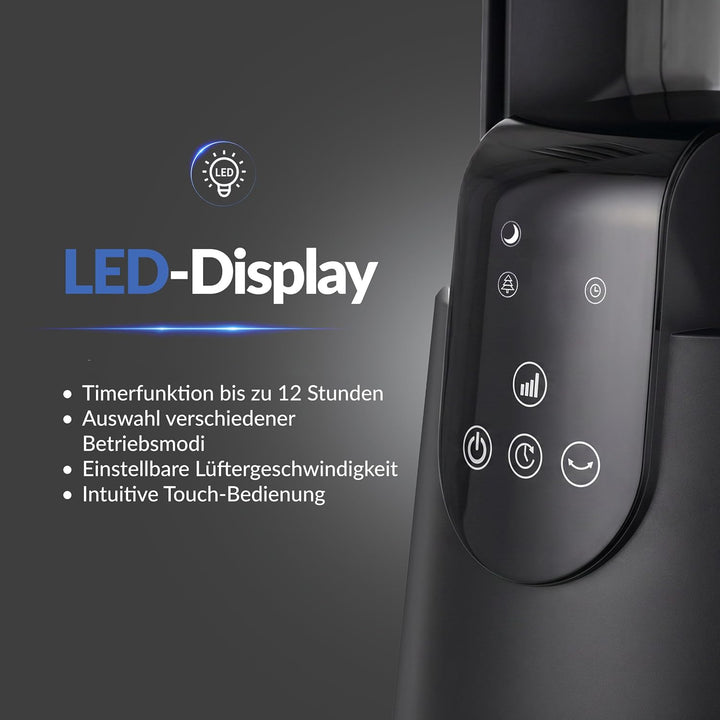 LEHMANN Turmventilator 2-in-1 mit Luftreiniger, 2x Hepa-Filter, leiser Ventilator mit Schlafmodus, 1