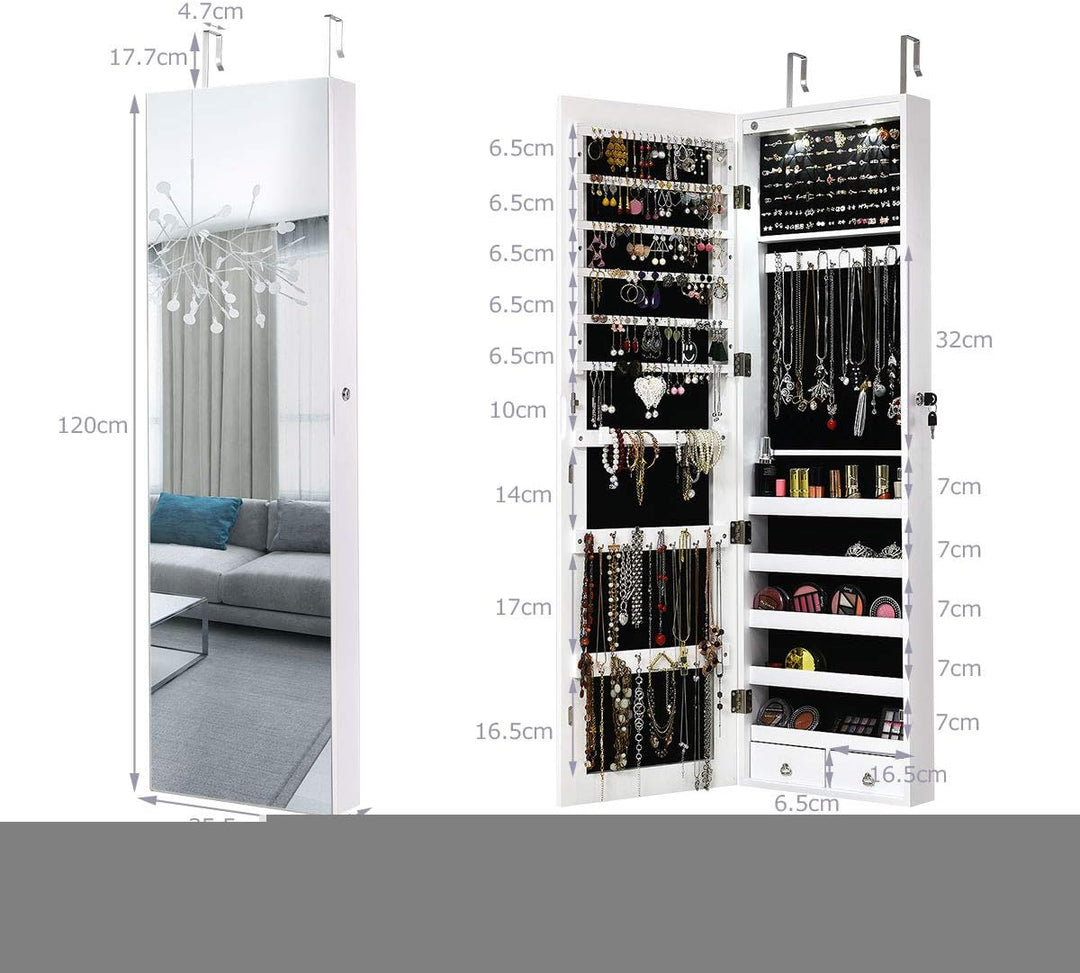 DREAMADE Schmuckschrank Spiegelschrank mit LED-Beleuchtung, LED Spiegelschrank Wandmontierend, Stand