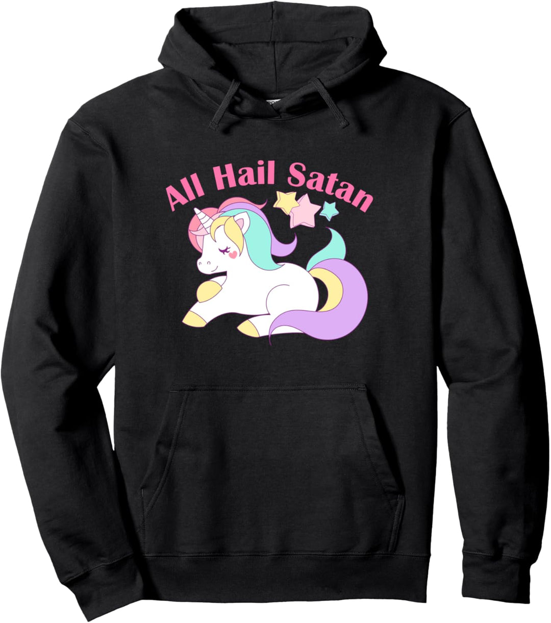 Lustig Satanisch Einhorn Ironischer Death Metal Ave Satan Pullover Hoodie