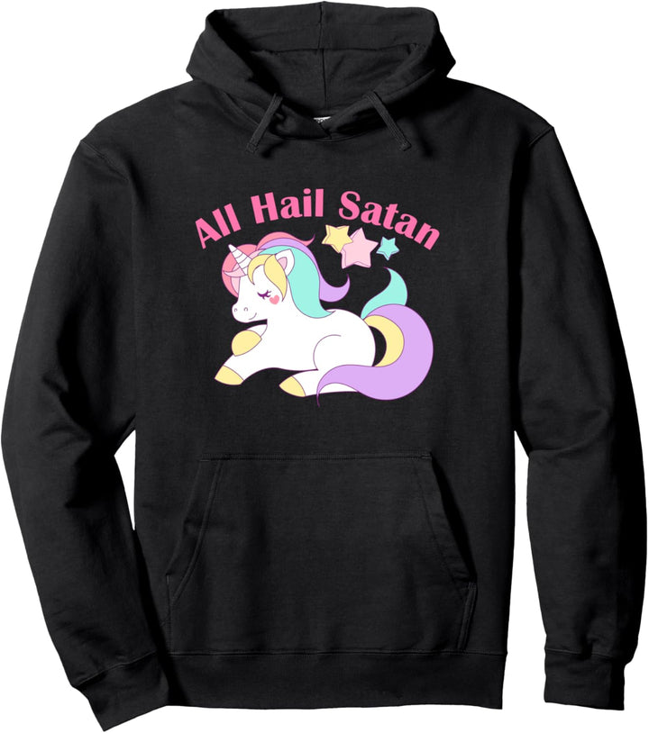 Lustig Satanisch Einhorn Ironischer Death Metal Ave Satan Pullover Hoodie