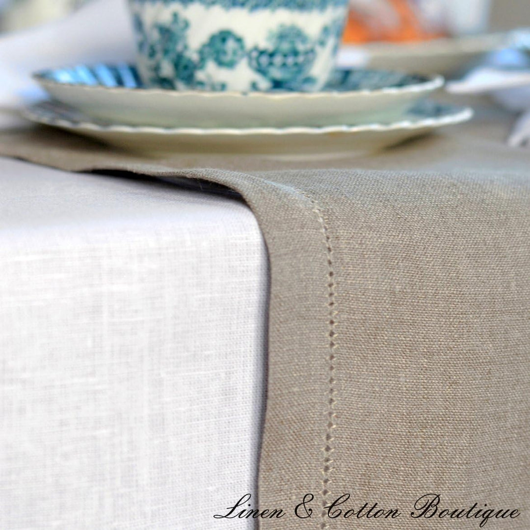Linen &amp; Cotton Hochwertiger und Eleganter Tischläufer Stoff/ Tischband mit Hohlsaum Florence - 100%