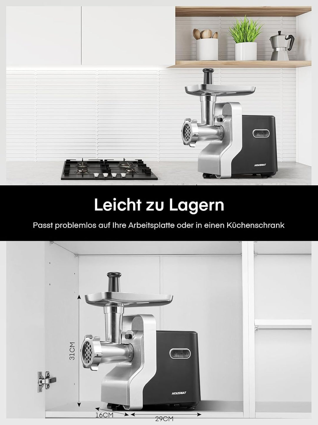 Fleischwolf, HOUSNAT 5 in 1 Fleischwolf Elektrisch Profi mit 3 Edelstahl Loch-Scheiben(3, 5 7mm) & 4
