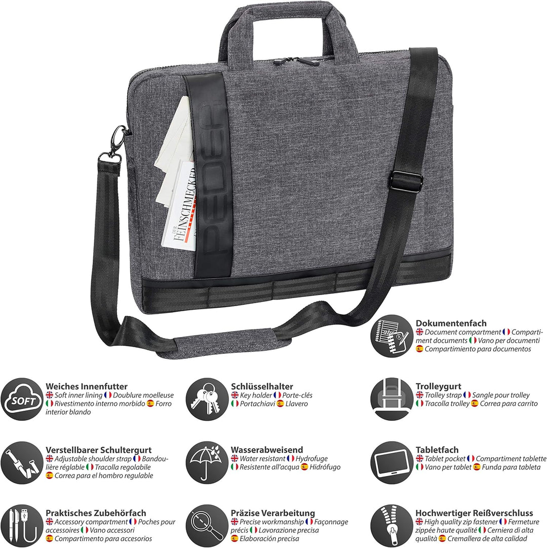 PEDEA Notebooktasche "Fancy" für 17,3 Zoll (43,9cm) mit Schultergurt und Notebookschloss, grau Grau