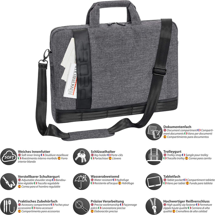 PEDEA Notebooktasche "Fancy" für 17,3 Zoll (43,9cm) mit Schultergurt und Notebookschloss, grau Grau