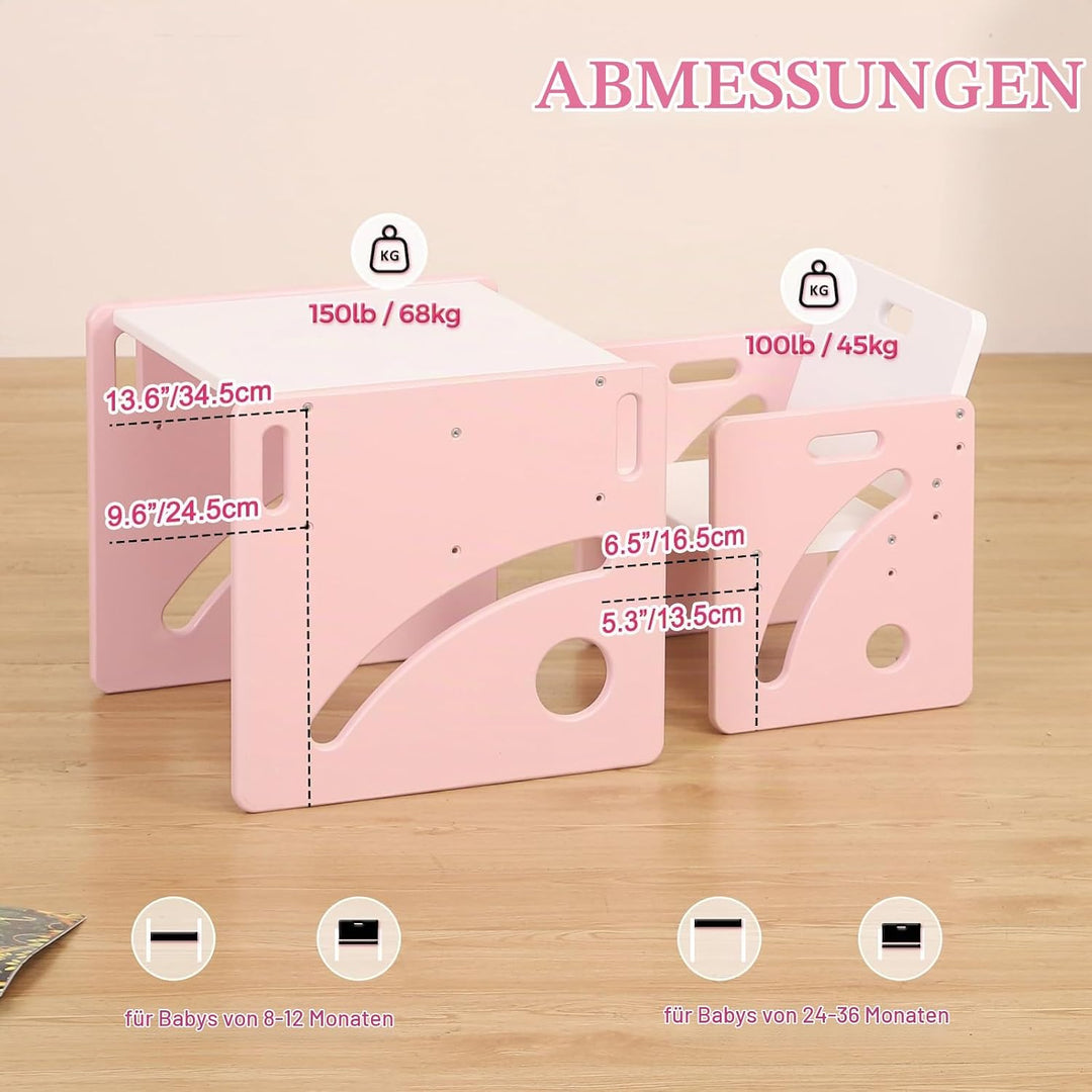 FUNLIO Montessori Beikosttisch und Stuhl-Set für Kleinkinder 1-3 Jahre, höhenverstellbar, Kinder-Tis