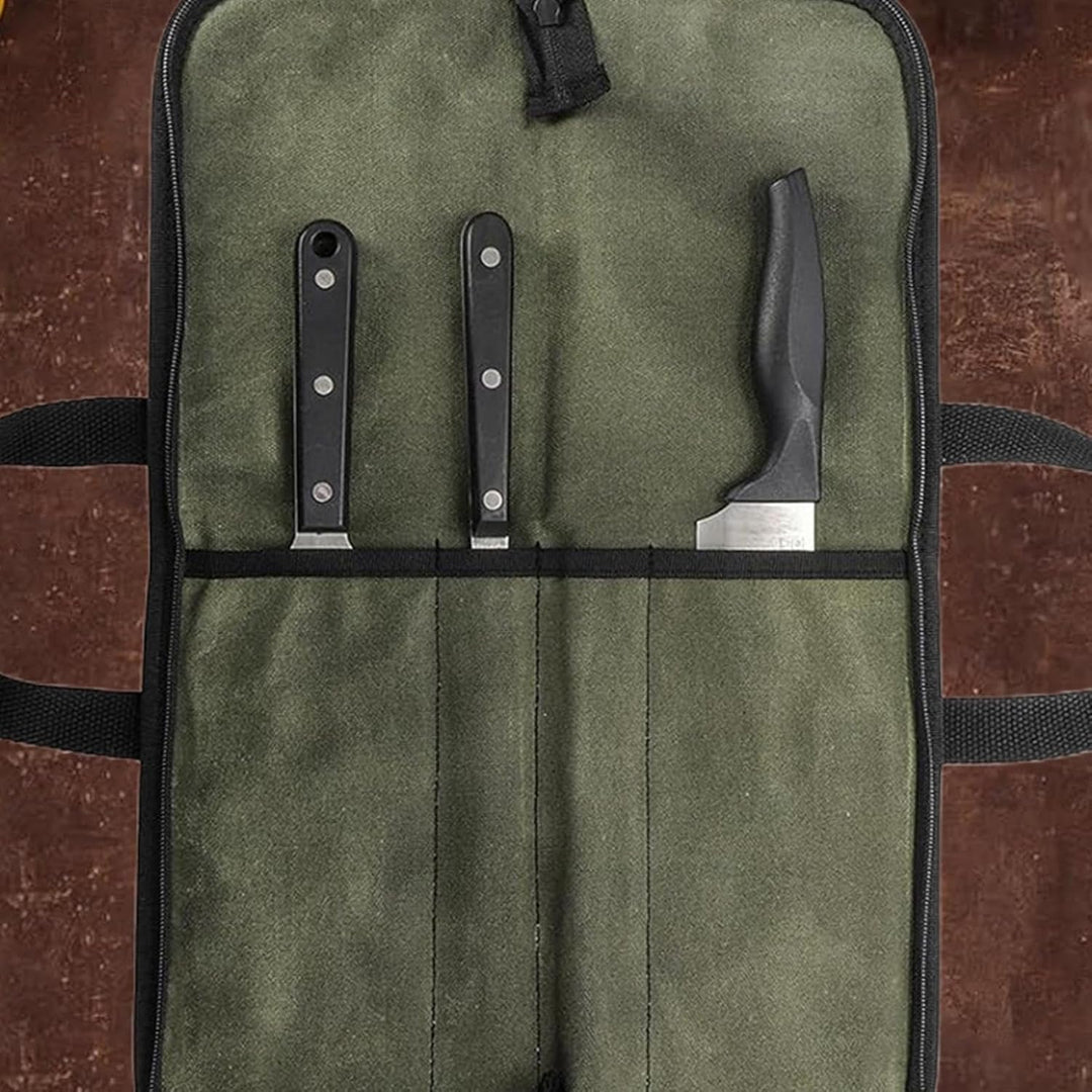 Tasche für Kochmesser – Outdoor-Besteck-Aufbewahrungstasche, tragbare gewachste Canvas-Messertasche,
