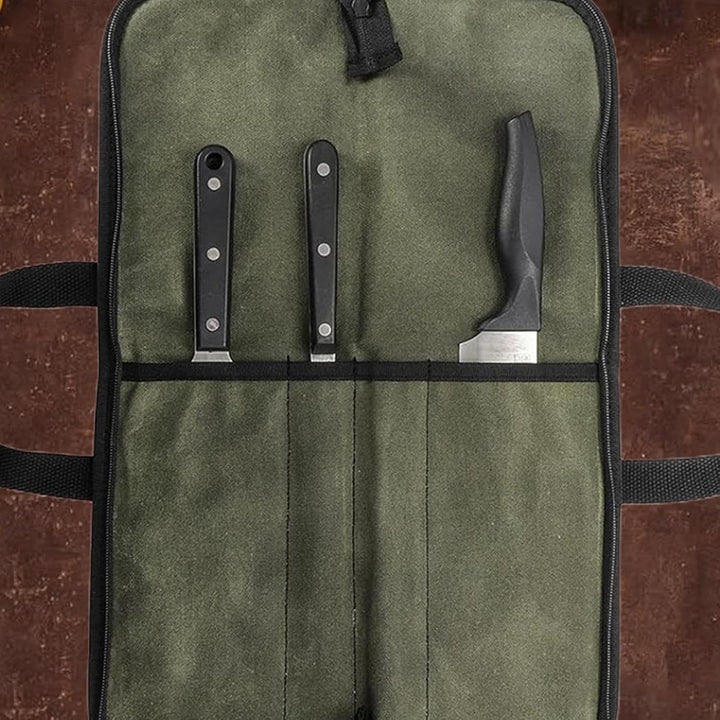 Tasche für Kochmesser – Outdoor-Besteck-Aufbewahrungstasche, tragbare gewachste Canvas-Messertasche,