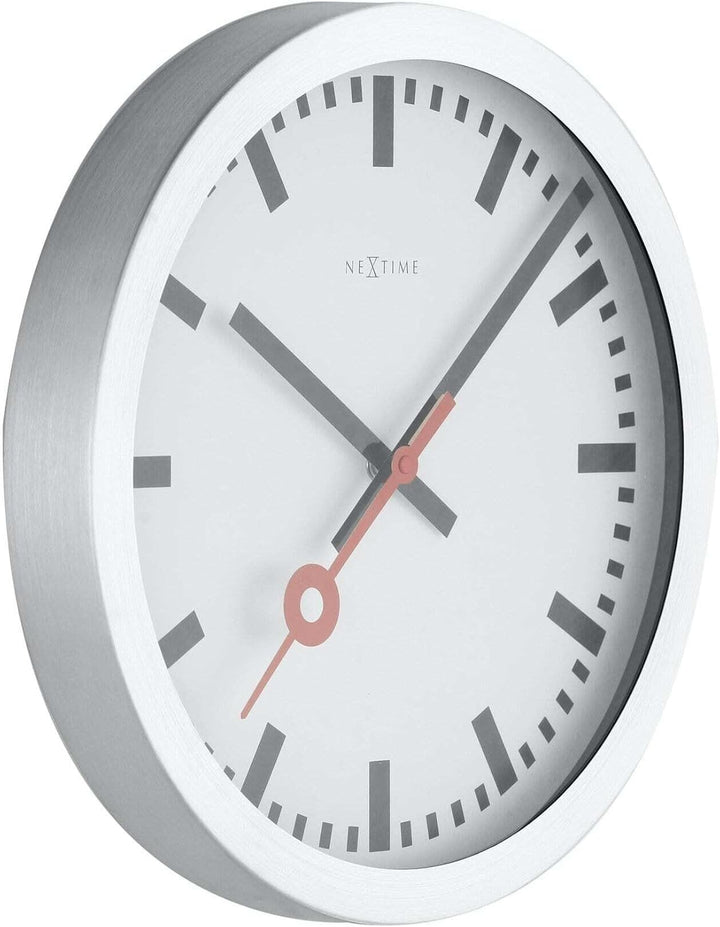 NeXtime 3999ST Wanduhr Bahnhofsuhr STATION, lautlos, rund, ø 35 cm, 34.8 x 4.5 cm 34.8 x 4.5 cm Silb