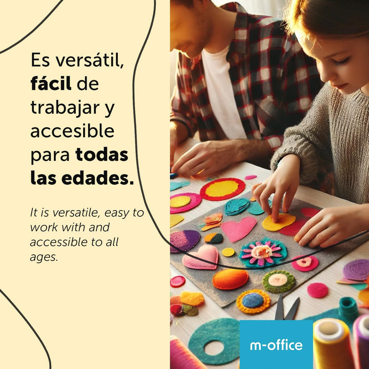 m-office Bastelfilz für DIY-Projekte, Filzplatten in bunten Farben, Weich und Flexibel, Material für