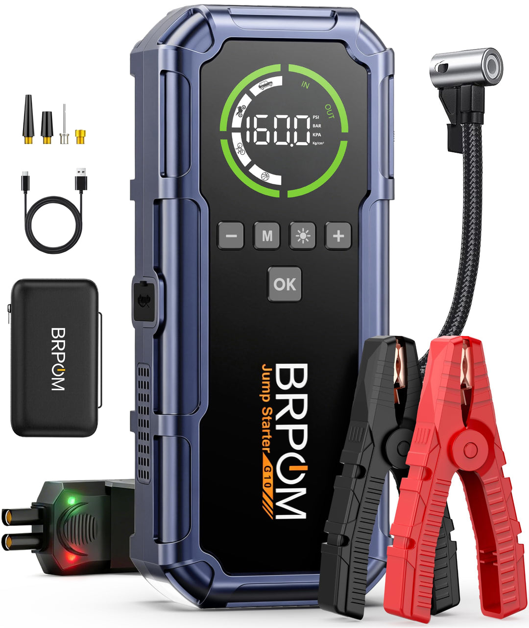 BRPOM Starthilfe Powerbank für Pkw mit Kompressor 160PSI,8000A Auto Starthilfe Powerbank für All Ben