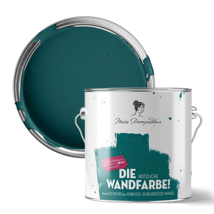 MissPompadour abwaschbare Wandfarbe Grün mit Petrol 2,5L - hohe Deckkraft &amp; Ergiebigkeit - matte, sc