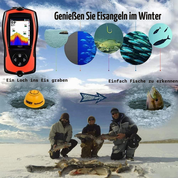 LUCKY Tragbarer Fischfinder Wandler Sonarsensor Wasser Tiefenmesser LCD Bildschirm Echolot Fischfind