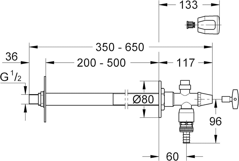 GROHE Eurotec-Bausatz Aussenwandventil (Verdrehschutz, mit Sicherungseinrichtung Typ HD, 170 - 500 m