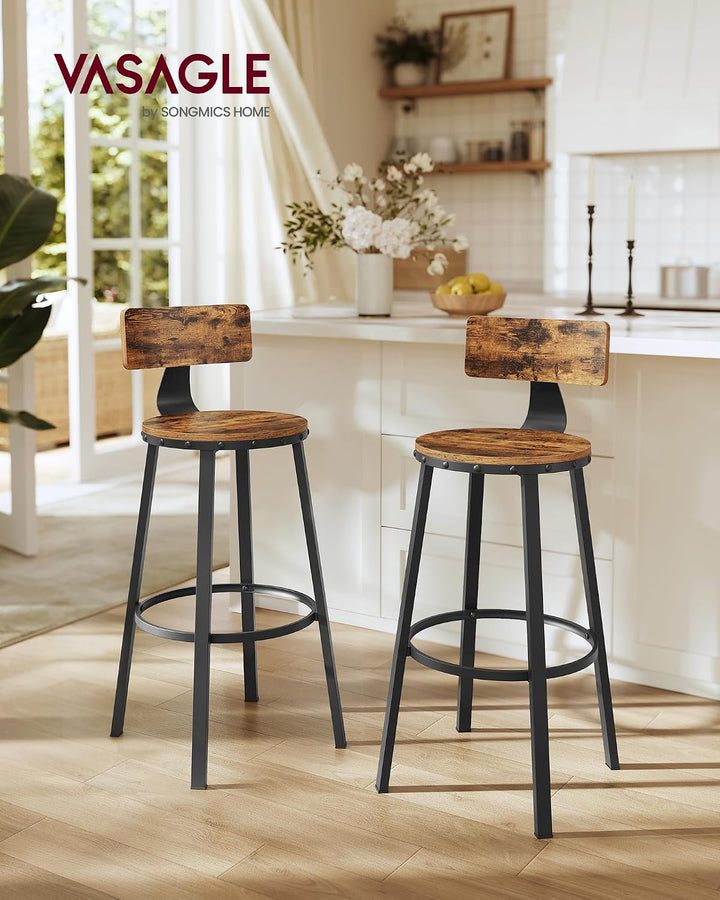 VASAGLE Barhocker, 4er Set, Barstühle, Küchenstühle mit stabilem Metallgestell, Sitzhöhe 73 cm, einf