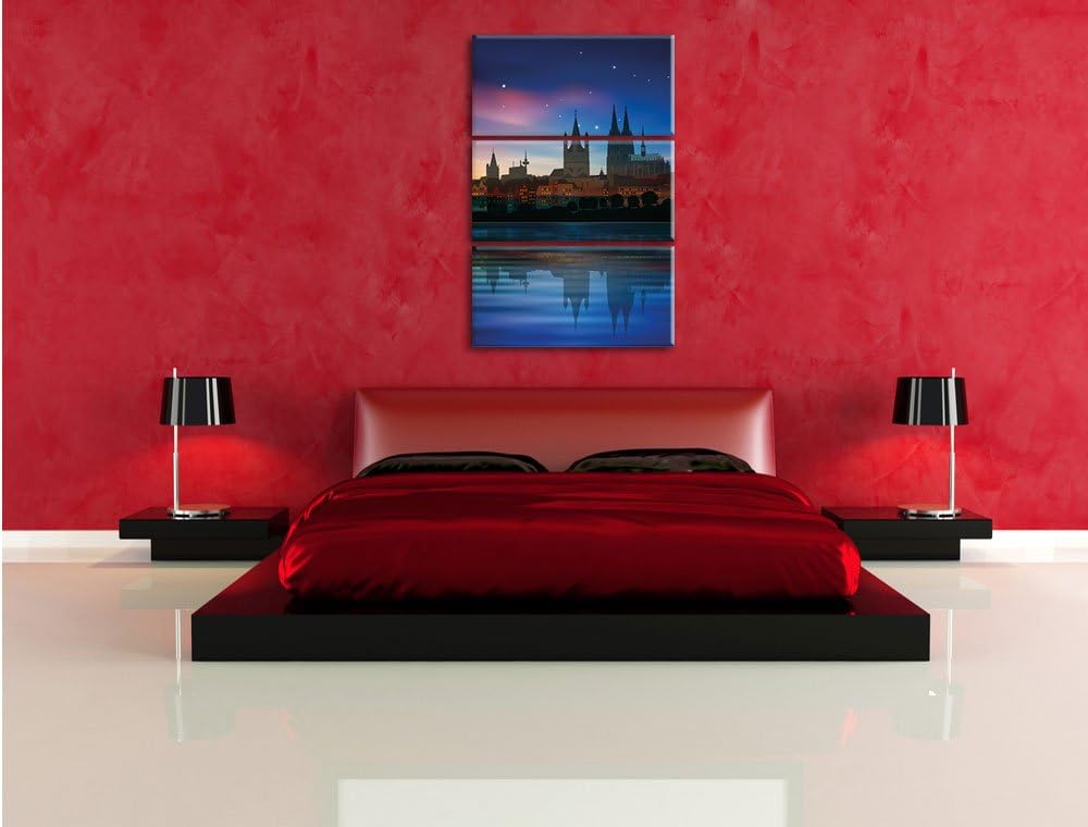 Pixxprint Polarlichter Skyline Köln / 3-Teilig/Gesamtmass 120cm Leinwandbild bespannt auf Holzrahmen