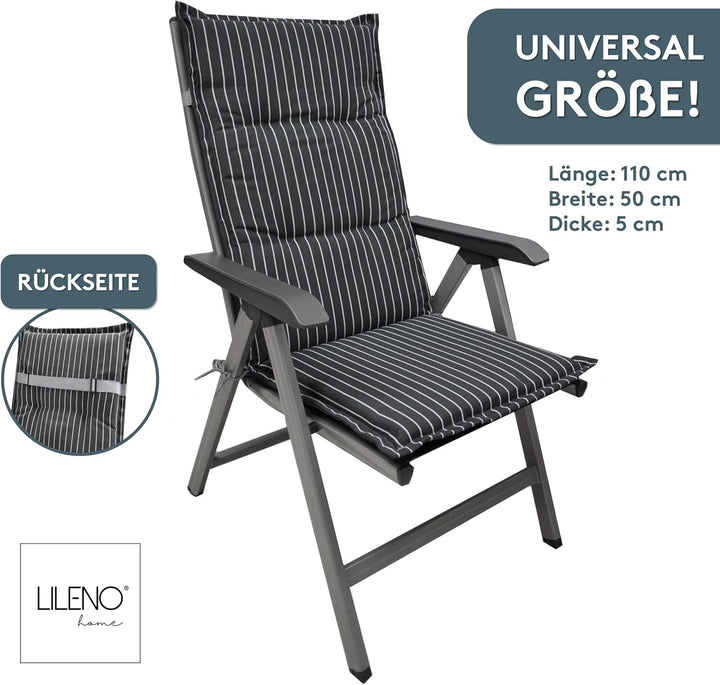 LILENO HOME Gartenstuhl Auflagen als [2er Set - Hochlehner] in Grau gestreift Neu - Bequeme Liegen a