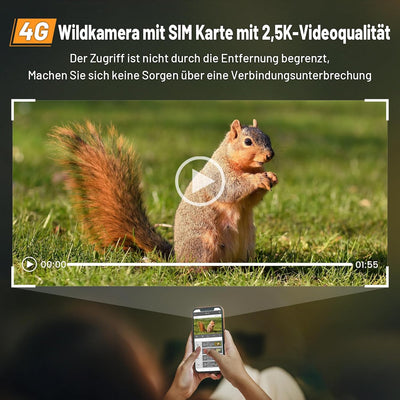 XTU 4G LTE Wildkamera mit SIM Karte - 2,5K Solar Wildtierkamera mit Handyübertragung App,PIR Bewegun