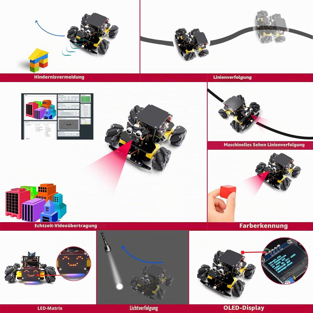 Adeept 4WD Mecanum Wheel Smart Car Kit für Raspberry Pi 5/4B/3B/3B+ (Board nicht im Lieferumfang ent
