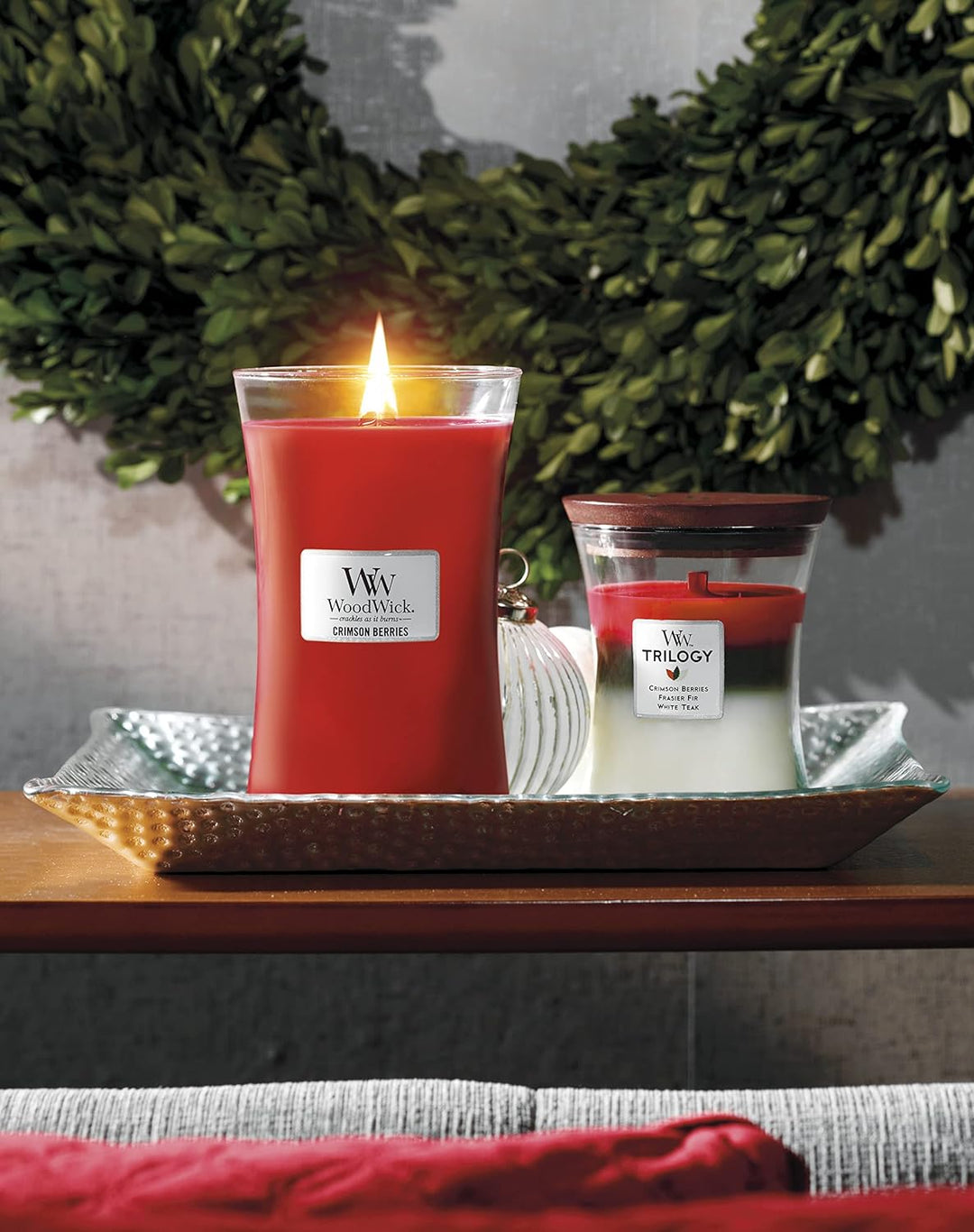 Grosse WoodWick Duftkerze im Sanduhrglas mit knisterndem Docht, Crimson Berries, bis zu 130 Stunden