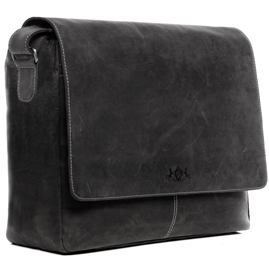 SID & VAIN Laptoptasche Messenger Bag SPENCER aus Büffel-Leder I Business-Tasche XL gross für Herren