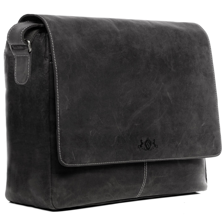 SID & VAIN Laptoptasche Messenger Bag SPENCER aus Büffel-Leder I Business-Tasche XL gross für Herren