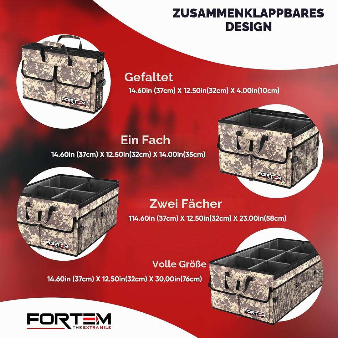 FORTEM Kofferraum Organizer, Kofferraumtasche, Zusammenklappbarer Auto Organizer Kofferraum mit Fäch