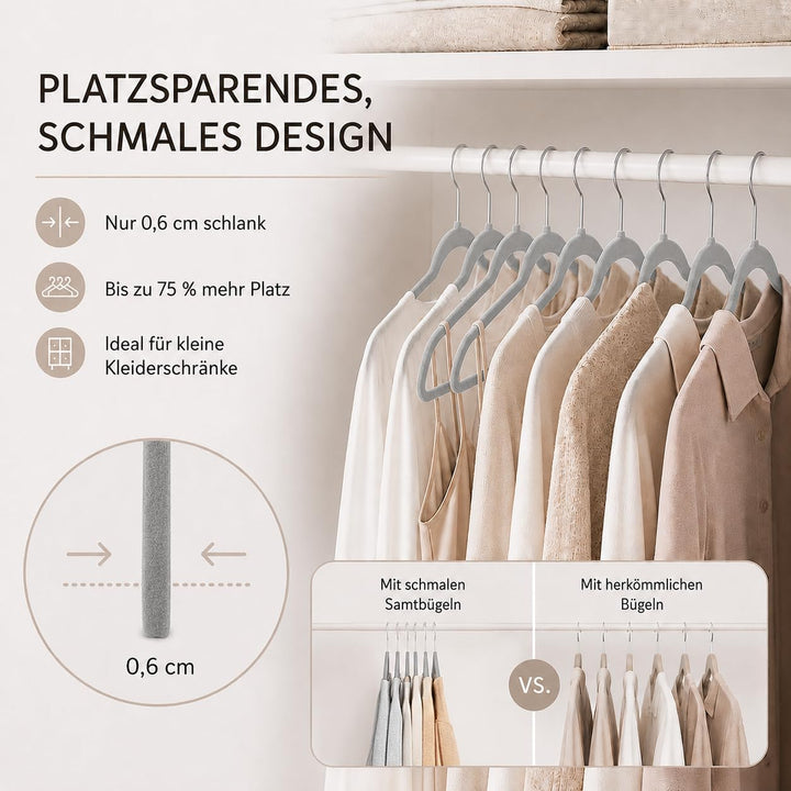 HOUSE DAY Kleiderbügel Samt 40 Stück, rutschfeste Schmale Bügel als Kleiderbügel Platzsparend design