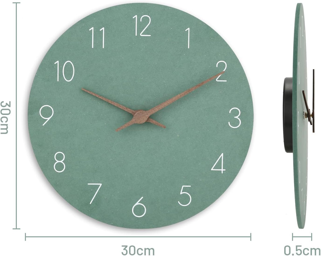 Warminn MDF Holz Wanduhr Ohne TickgeräUsche Lautlos Modern 30cm Quarz Gross Batterie Betriebene Wand
