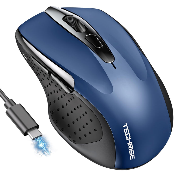 TechRise Bluetooth Maus, 2.4G Maus Kabellos (BT 5.0/3.0 + 2.4G) 4800 DPI Wiederaufladbare Ergonomisc