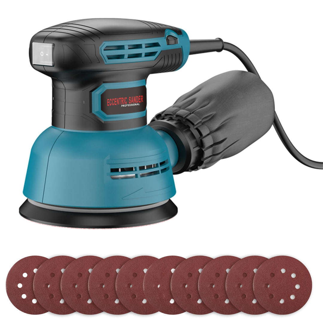 125 mm elektrischer Exzenterschleifer 300W, 6 Gang Polierschleifmaschine für Holzbearbeitung mit 10