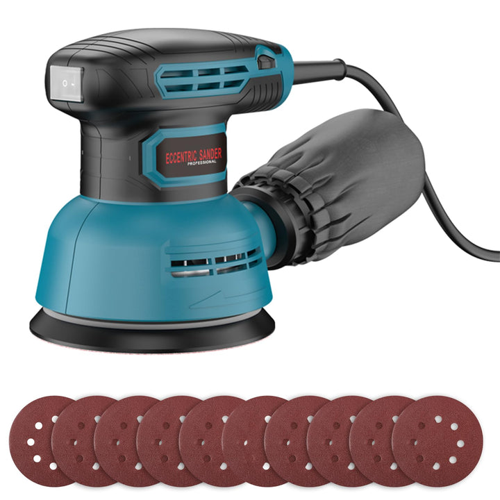 125 mm elektrischer Exzenterschleifer 300W, 6 Gang Polierschleifmaschine für Holzbearbeitung mit 10