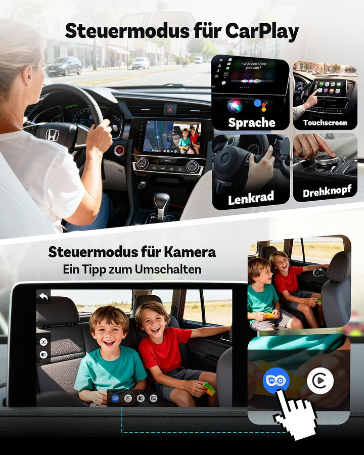 OTTOCAST 2-in-1 Baby Auto Kamera &amp; Wireless CarPlay Adapter, 1080P HD, Echtzeit-Anzeige auf Original